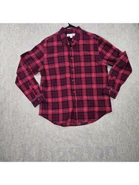 Old Navy Men's Slim Fit Red & Black Plaid Everyday Shirt XL Button Down